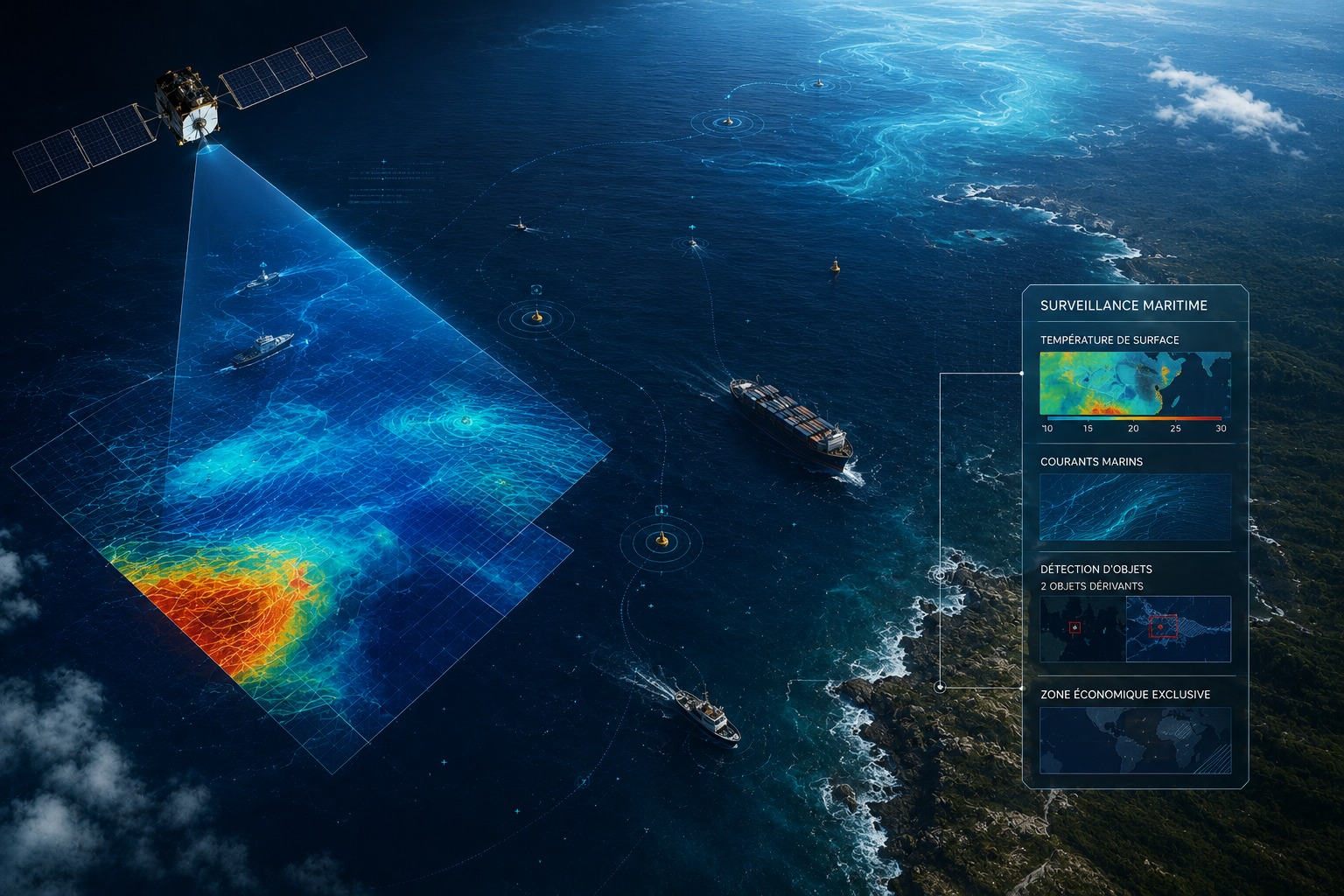 Exemple de tableau de bord GeoNatSat — Surveillance du littoral océanique